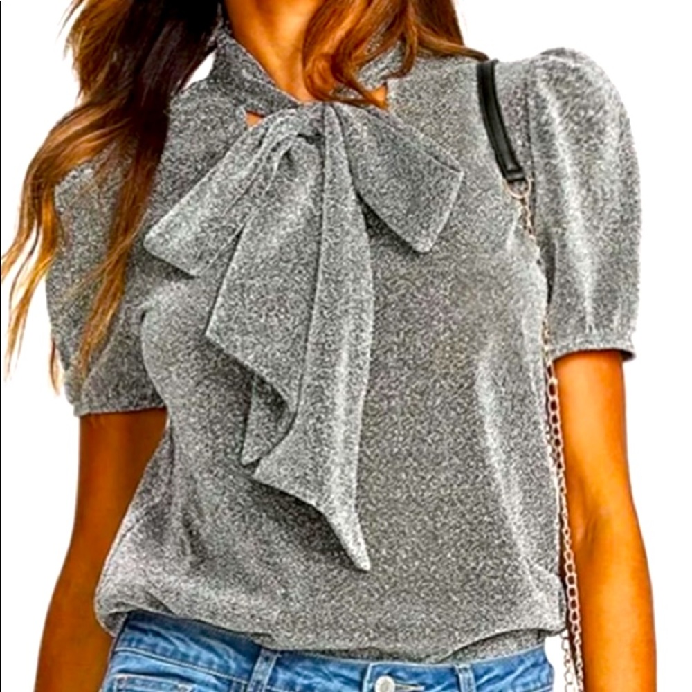 Glistening Bow Neck Tie Top